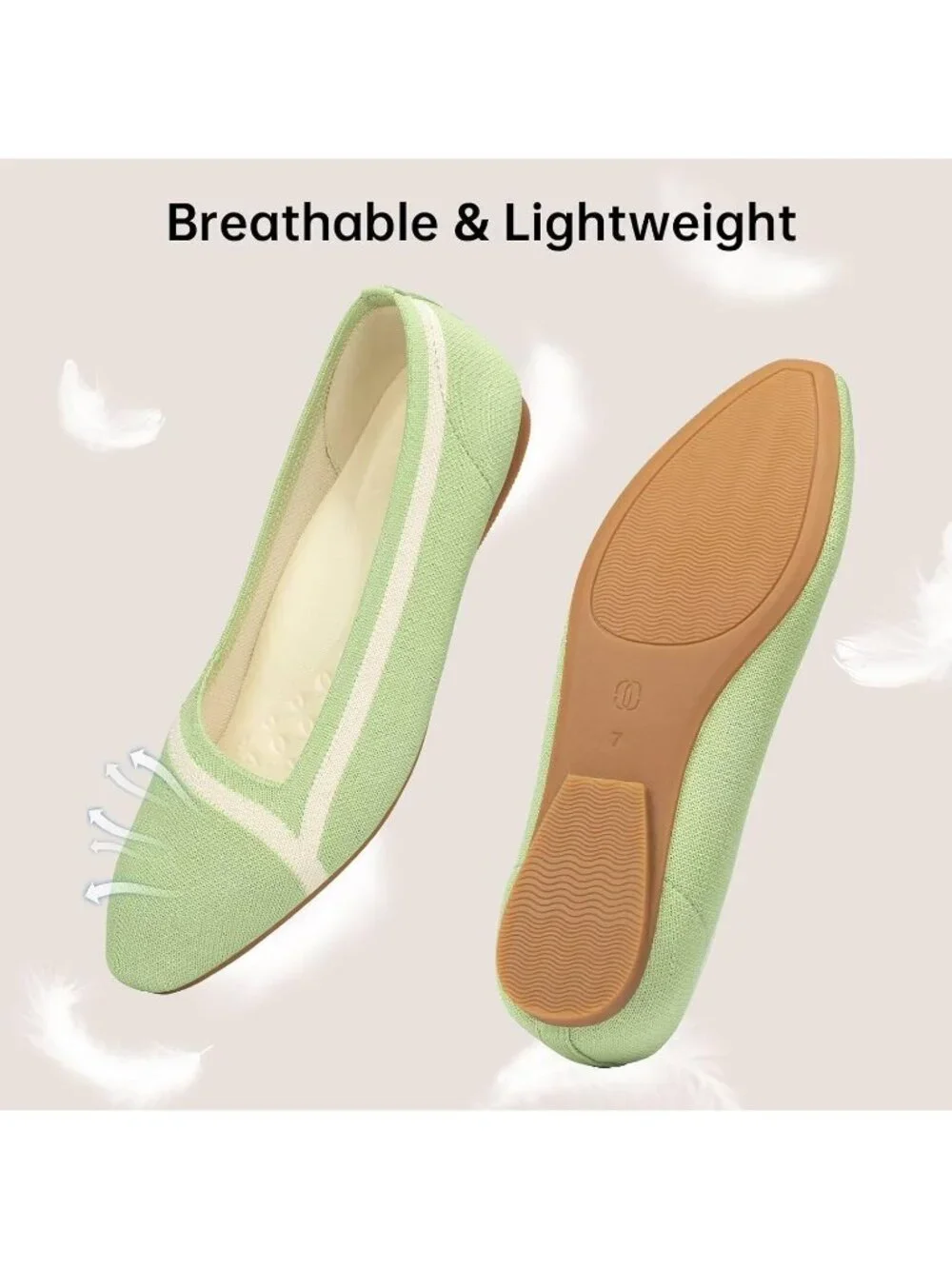Frank Mully Women's Green Rubber Knitted Square Toe Comfortable Slip On Flats